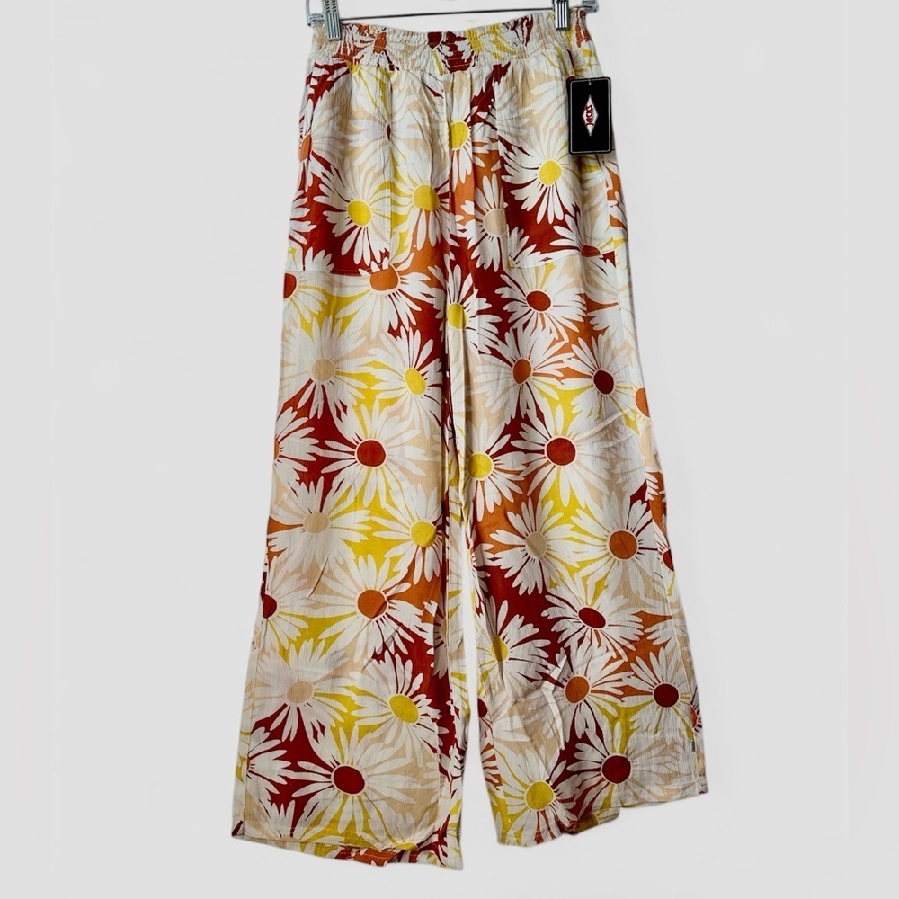 SISSTREVOLUTION Elastic Waist Floral Summer Wide Leg Small Medium Pants BNWT